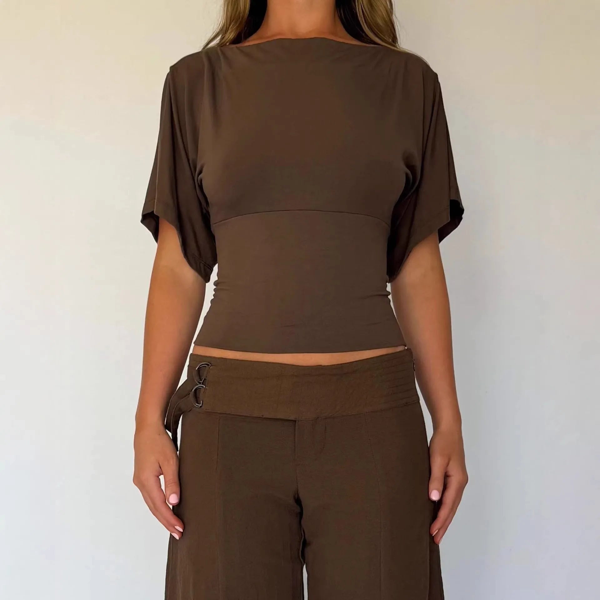 Off-Shoulder Crop Top – Slim Fit Short Sleeve Pullover for Women