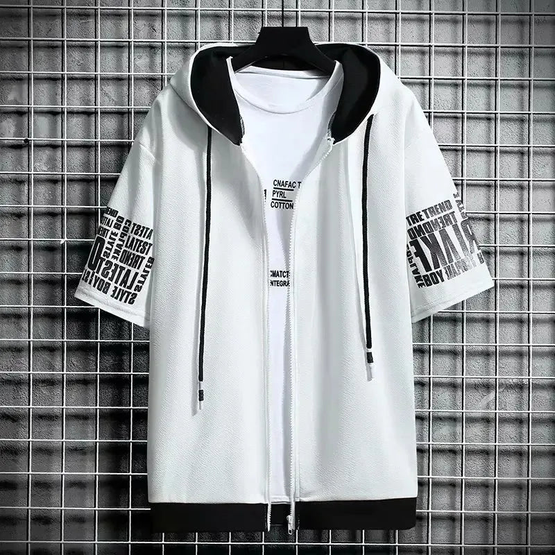 Summer Zip-Up Hoodie Set – Unisex Short Sleeve Graphic Hooded Top & Shorts