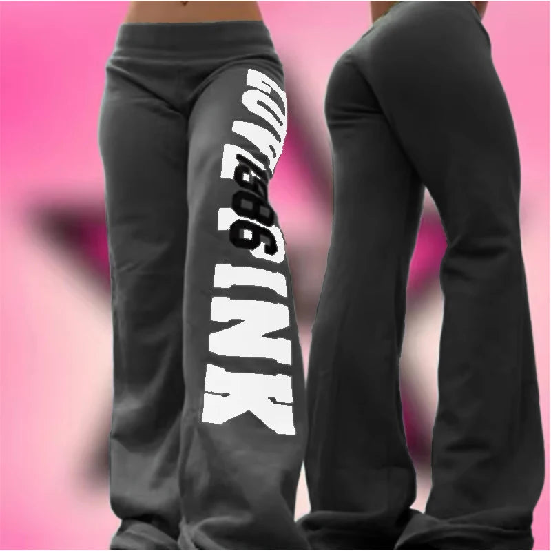 Pantalones casuales con estampado de letras retro americanas de los 2000, estilo versátil de chica sexy, estilo Harajuku de calle, pantalones casuales para mujer