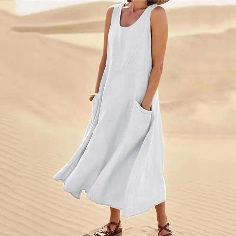 Women's Sleeveless Loose Sundress with Pockets