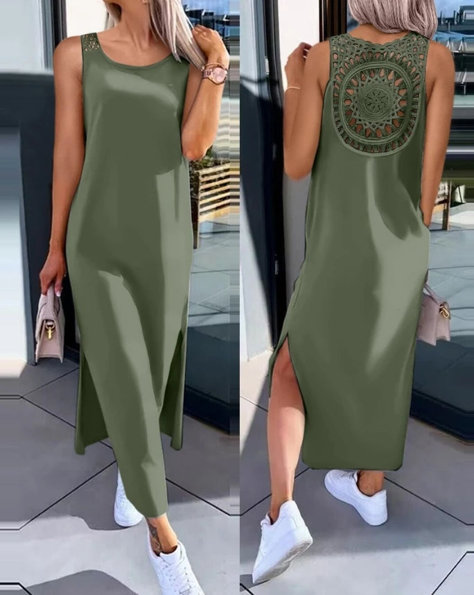Women's Sleeveless Hollow-Out Slit Midi Dress