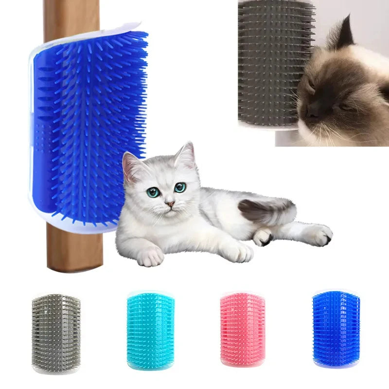 Cat Self-Groomer Brush & Massage Comb with Catnip – Corner Wall Scratcher for Kittens & Cats