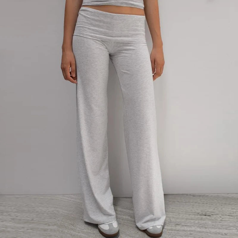Women's Embroidered Flare Yoga Pants with Fold-Over Waistband