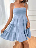 Women's Smocked Bustier Spaghetti Strap Tiered Mini Dress
