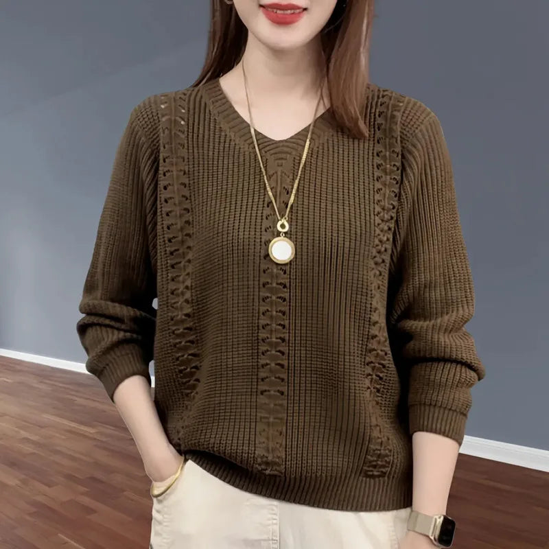 Pointelle V-Neck Knit Sweater – 5 Colors
