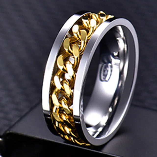 Stainless Steel Spinner Ring | Rotatable Chain Punk Design | Unisex