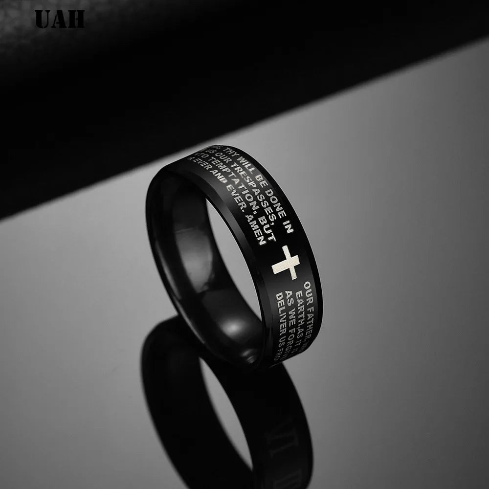 Lord's Prayer Cross Ring | 316L Stainless Steel | Faith & Punk Style | Unisex Gift