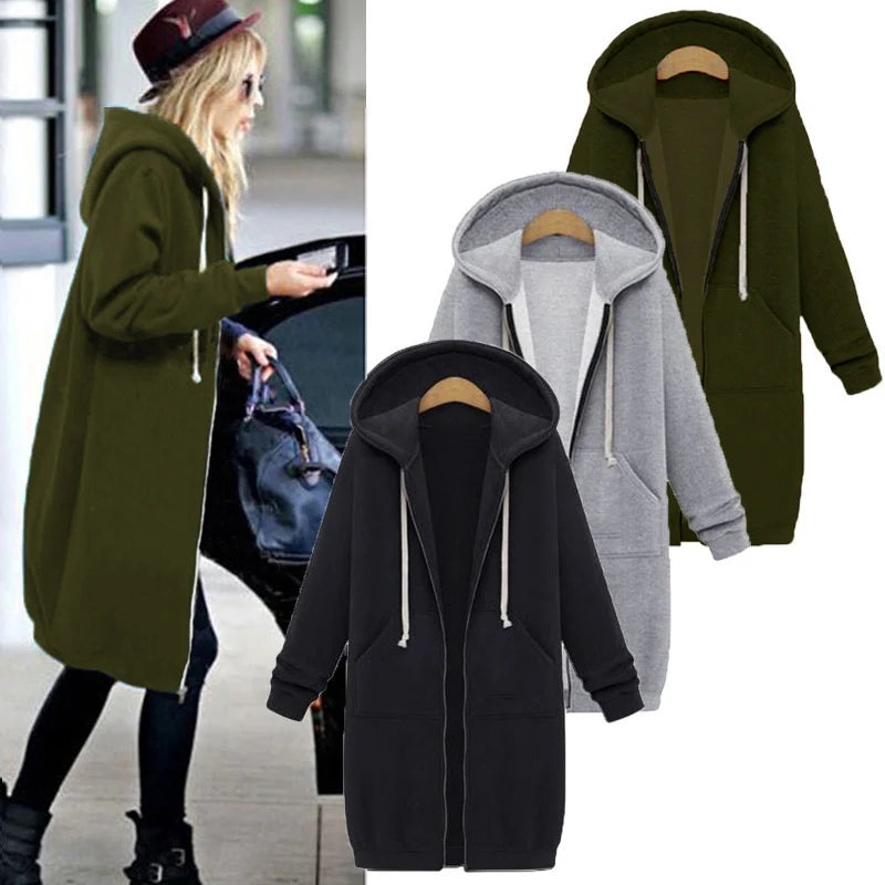 Longline Zip-Up Hoodie Coat – 5 Colors