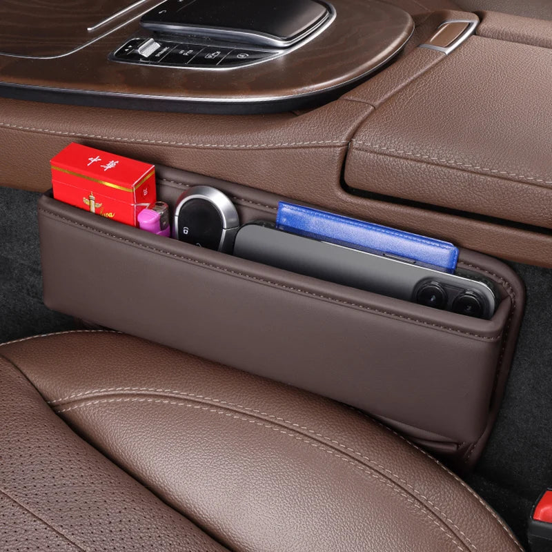 Organizador de espacio para asientos de coche de piel sintética | Caja de almacenamiento multifuncional para ranura de asiento