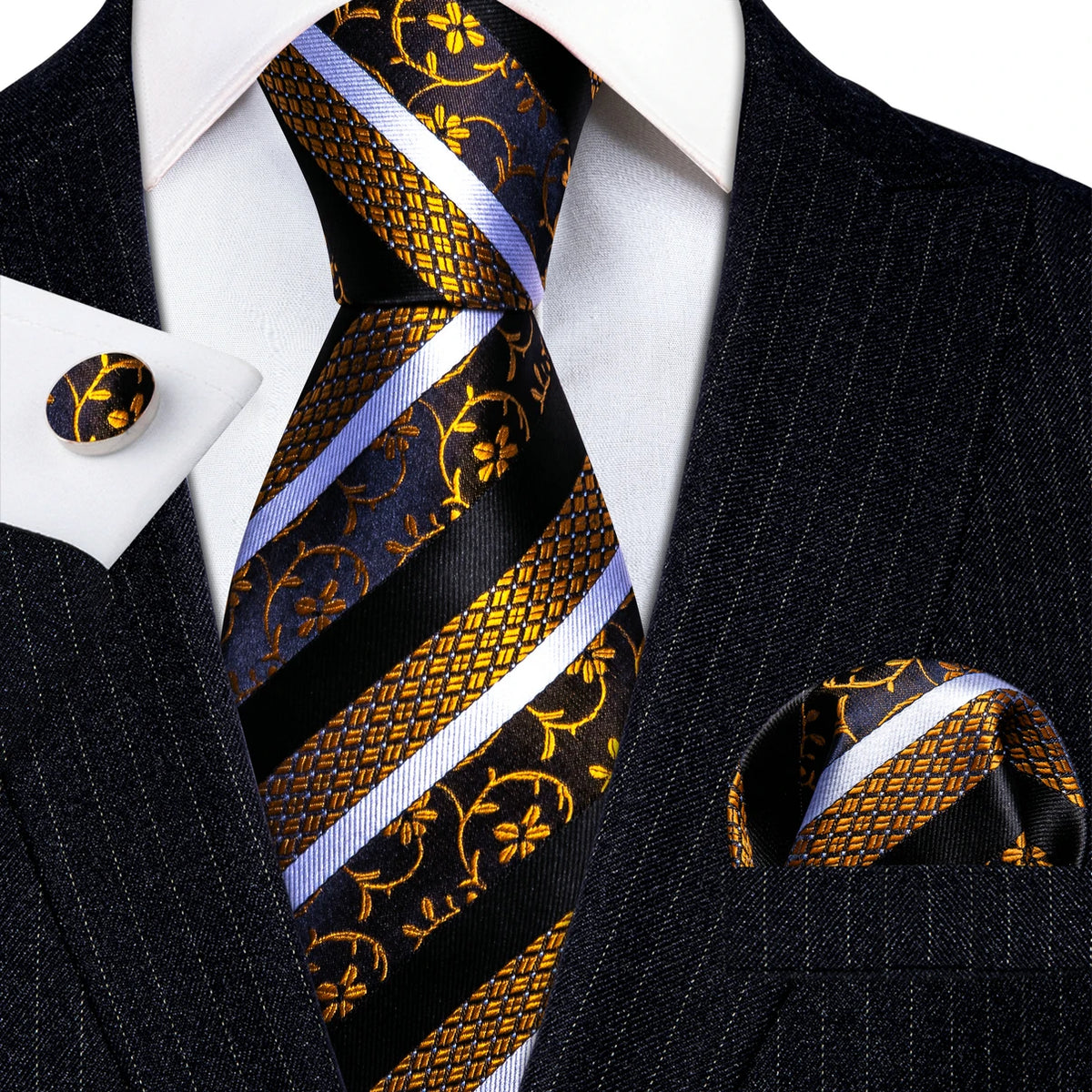 Jacquard Necktie, Pocket Square & Cufflinks Set – Unisex Gift