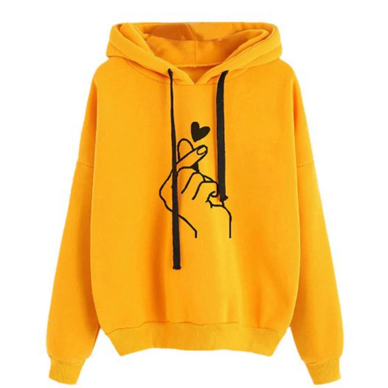 Korean Finger Heart Graphic Hoodie – 5 Colors