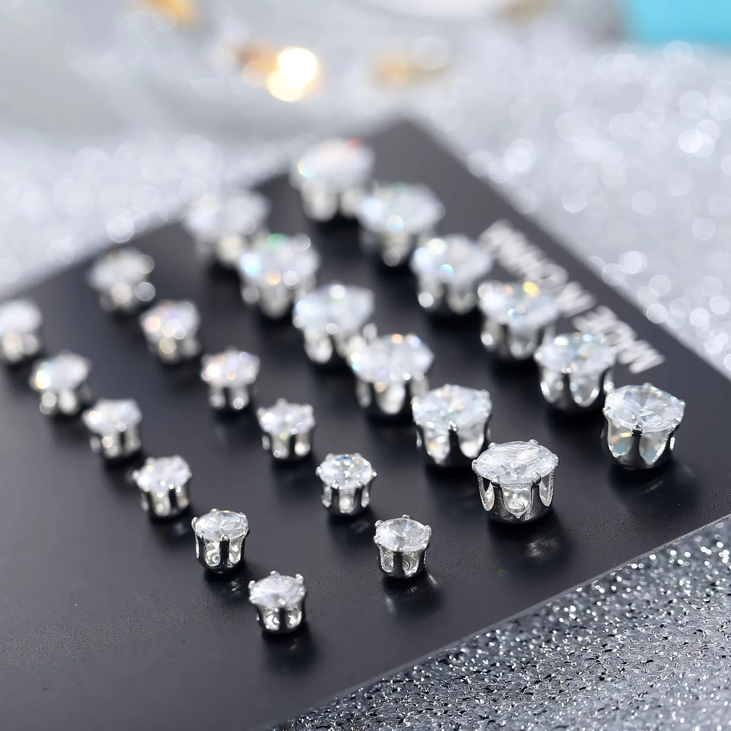 12-Pair Cubic Zirconia Stud Earring Set – Hypoallergenic Mixed Styles