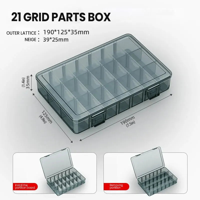 Parts Storage Box with Removable Dividers — Screws, Bits & Small Parts Organizer