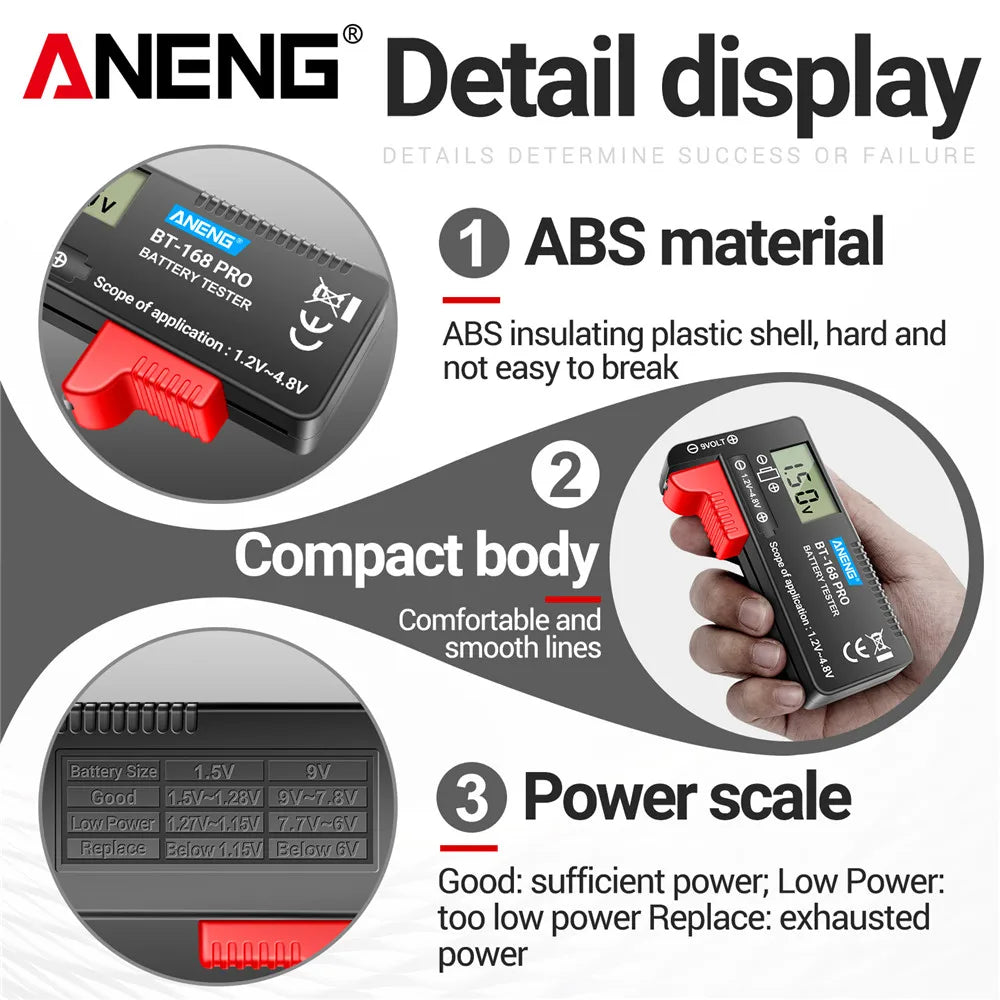 ANENG BT-168 PRO Digital Battery Tester – Universal LCD Capacity Checker