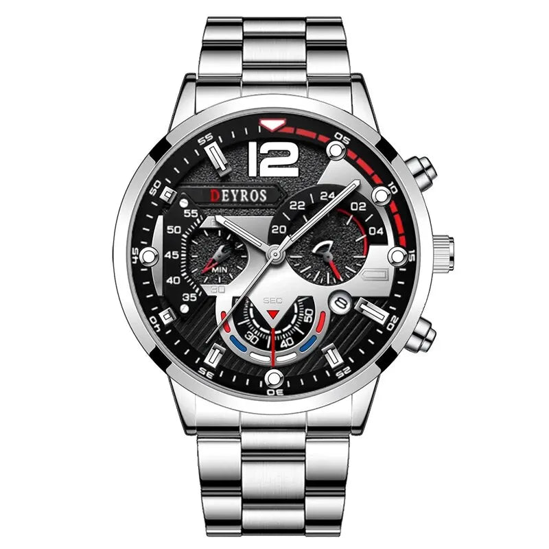 Men's Luxury Quartz Watch – Luminous Hands, Calendar & Sporty Dial