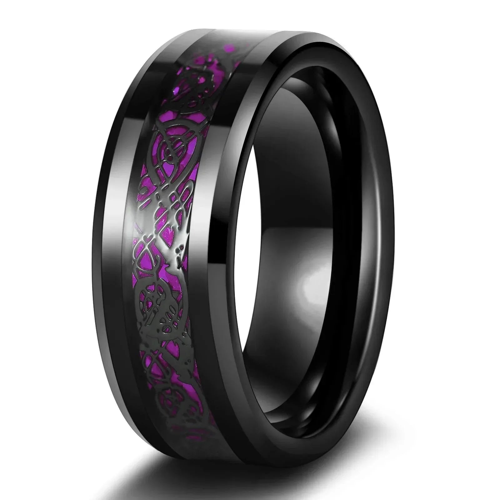 Charm Couple Rings – Red Rhinestone Women's & Celtic Dragon Men's Wedding Band Set