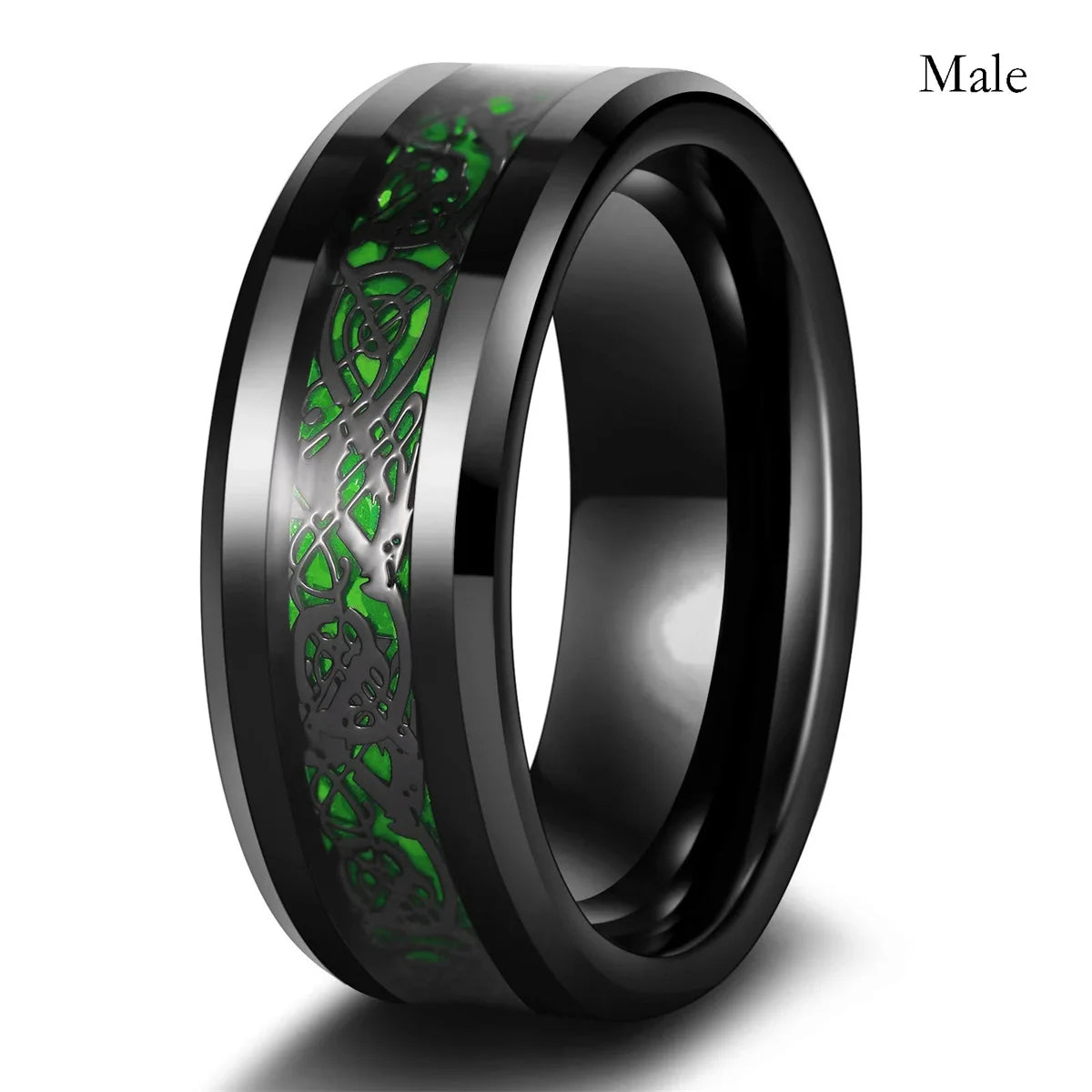 Heart Rhinestone & Celtic Dragon Couple Ring Set | His & Hers Wedding & Anniversary Jewelry
