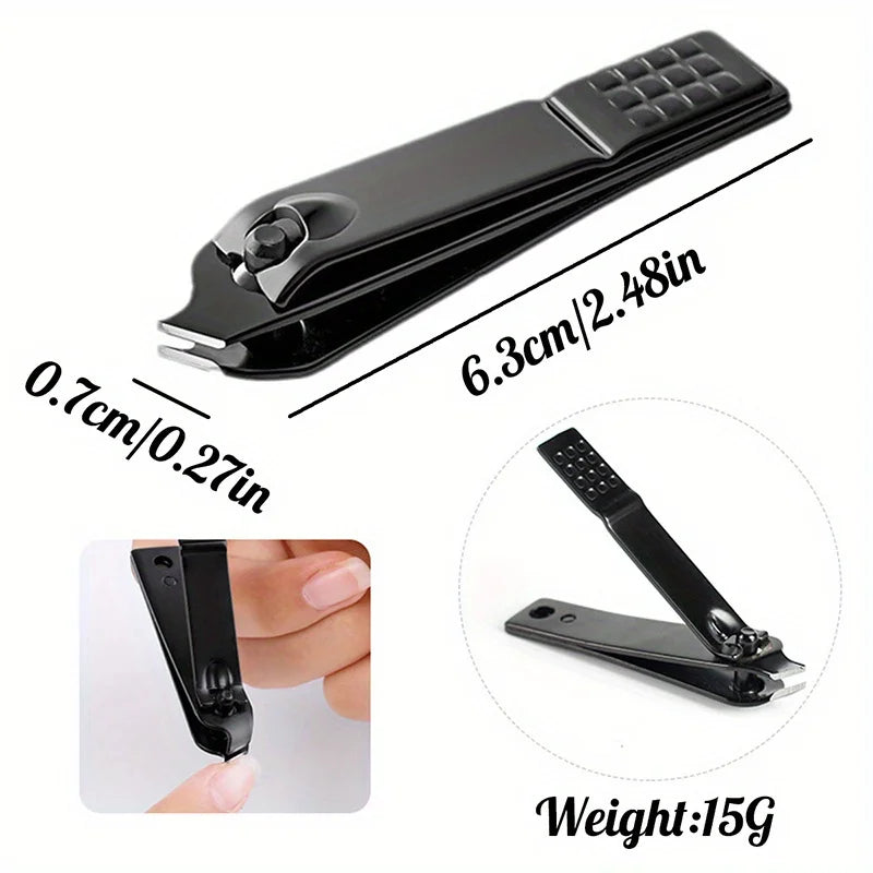 Black Stainless Steel Nail Clipper Set – 4-Piece Manicure Kit with Nano Glass File