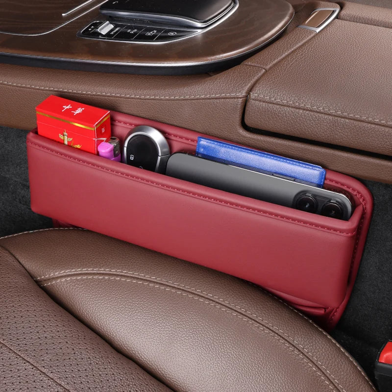 Organizador de espacio para asientos de coche de piel sintética | Caja de almacenamiento multifuncional para ranura de asiento
