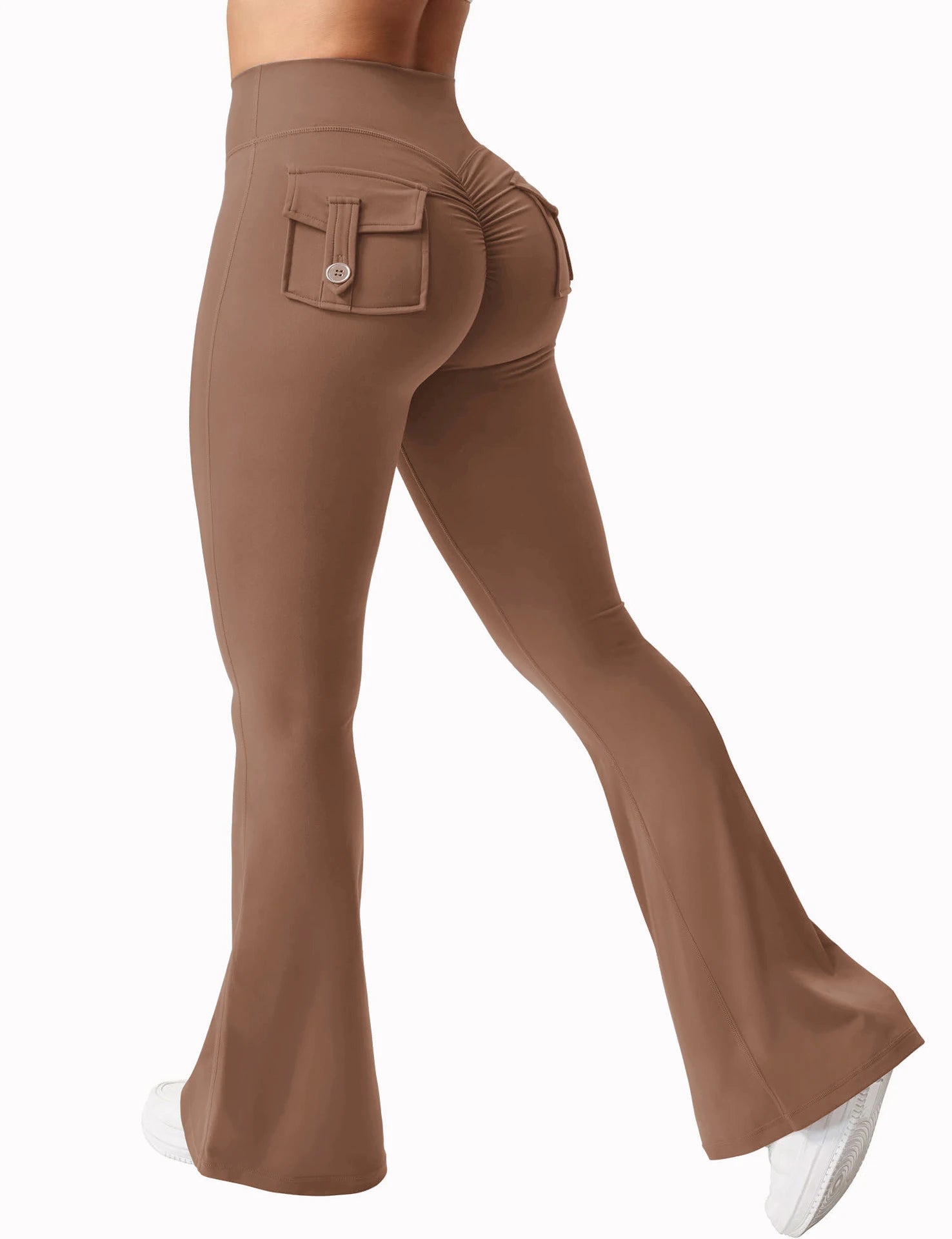 Leggings de yoga de pierna ancha para mujer, nuevos, de alta elasticidad, sensación de desnudez, compresión, ropa de trabajo de fitness con bolsillos, pantalón de yoga