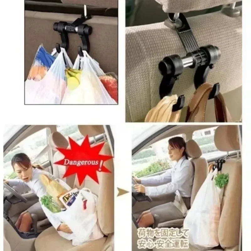 Ganchos de almacenamiento para el respaldo del asiento del coche – Colgador de reposacabezas universal y soporte para bolsas | Paquete de 2