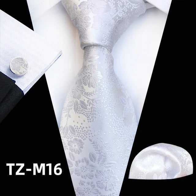 Floral Silk Necktie, Pocket Square & Cufflinks Set – Multiple Colors