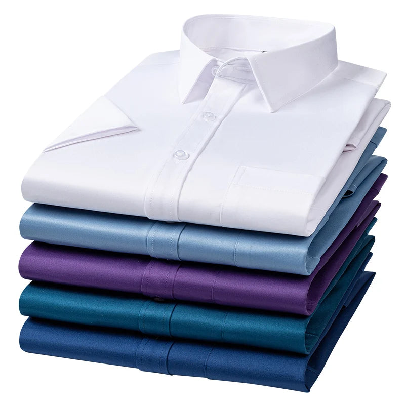 Anti-Wrinkle Men's Short Sleeve Dress Shirt - Slim Fit Business Casual (S-7XL)