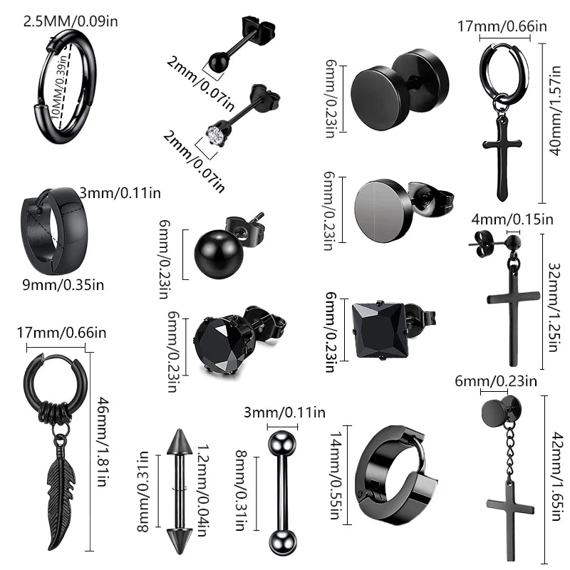 Punk Stainless Steel Hoop & Stud Earrings – Unisex Round & Cross Style