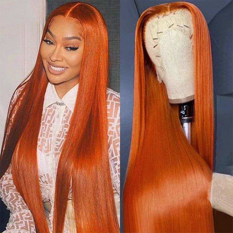 Ginger Orange Straight Lace Front Wig — Brazilian Remy Human Hair