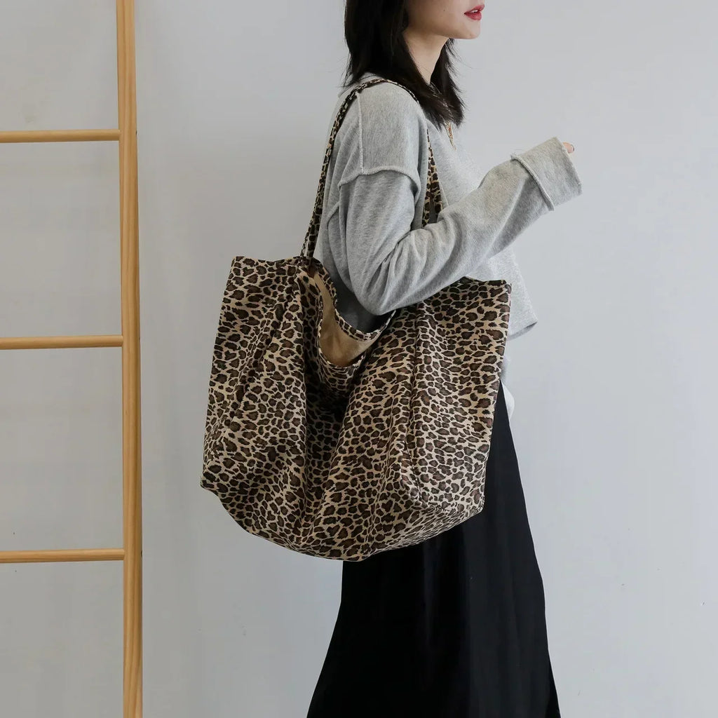 Women's Shopping Handbag Fashion Leopard Pattern Crossbody Bag Large Capacity Shoulder Bag Simple Canvas Female Bags Сумка