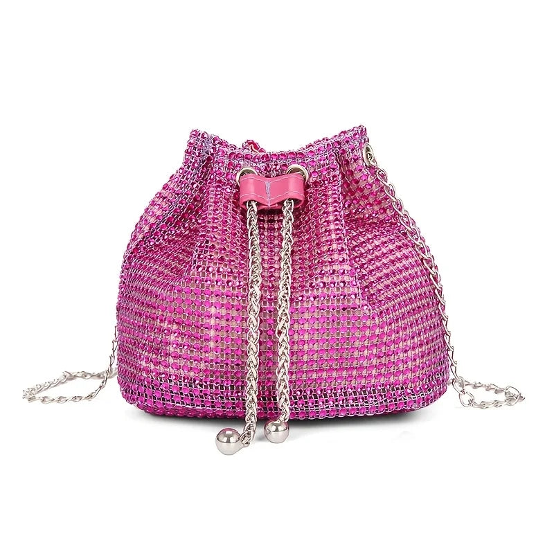 Sparkling Rhinestone Drawstring Bucket Purse — Crossbody Bag for Women