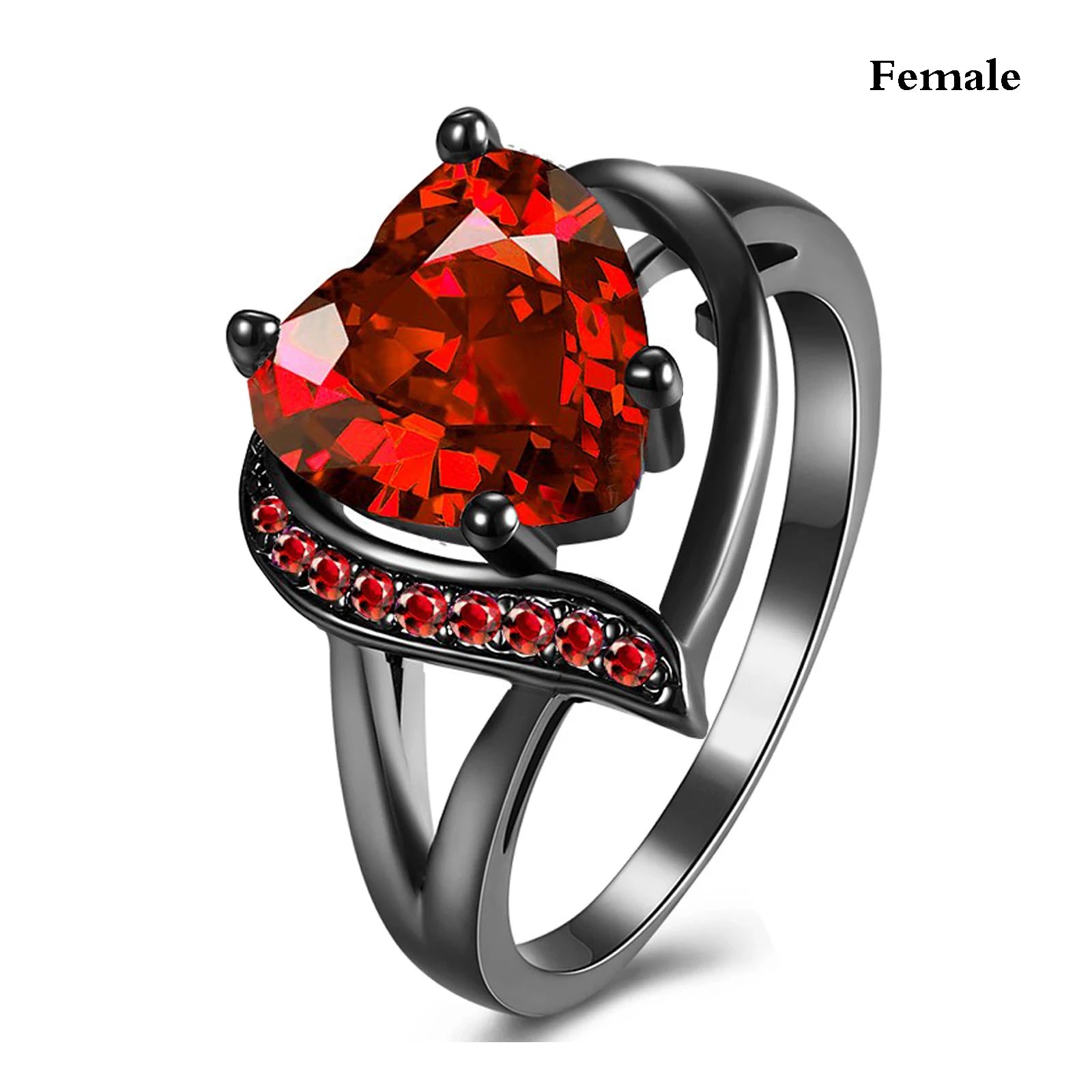 Heart Rhinestone & Celtic Dragon Couple Ring Set | His & Hers Wedding & Anniversary Jewelry