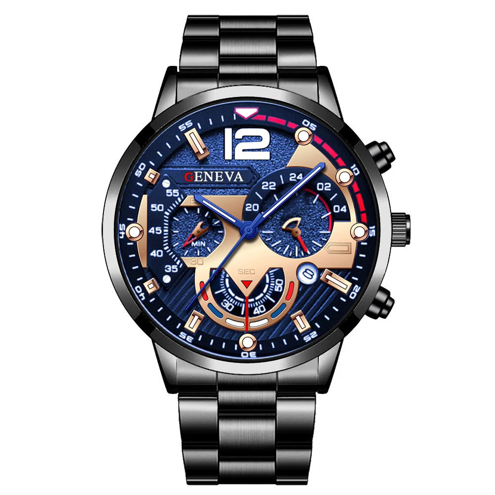 Men's Stainless Steel Quartz Watch – Chronograph-Style Dial with Calendar