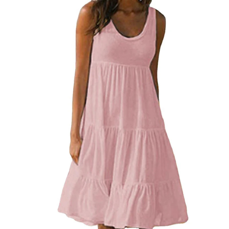 Ruffle Sleeveless Mini Sundress – Loose Casual Summer Dress for Women