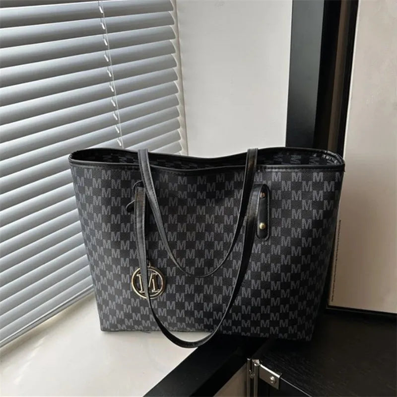 Vintage PU Leather Tote Bag — Large Underarm Shoulder Bag for Women