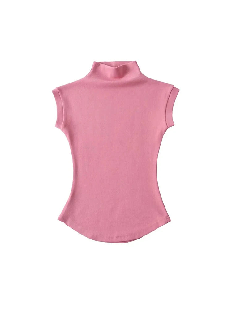Sleeveless Turtleneck Crop Top – Slim Fit Streetwear Tee for Women
