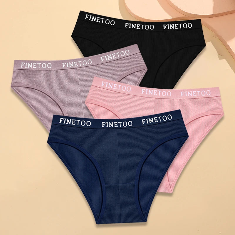 Women's 4-Pack Cotton Striped Briefs | Low-Rise Breathable Underwear M-XXL