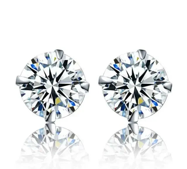 925 Sterling Silver CZ Crystal Stud Earrings – Tiny Round Zircon