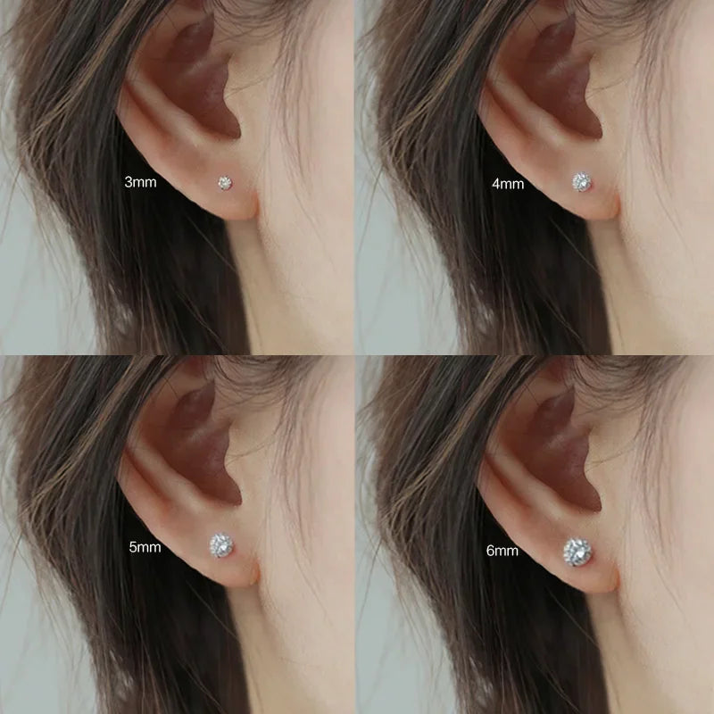 925 Sterling Silver CZ Crystal Stud Earrings – Tiny Round Zircon