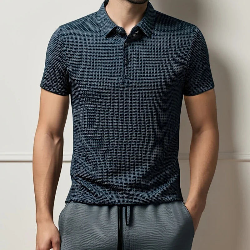 Men's Bone Texture Polo Shirt – Breathable Summer Top