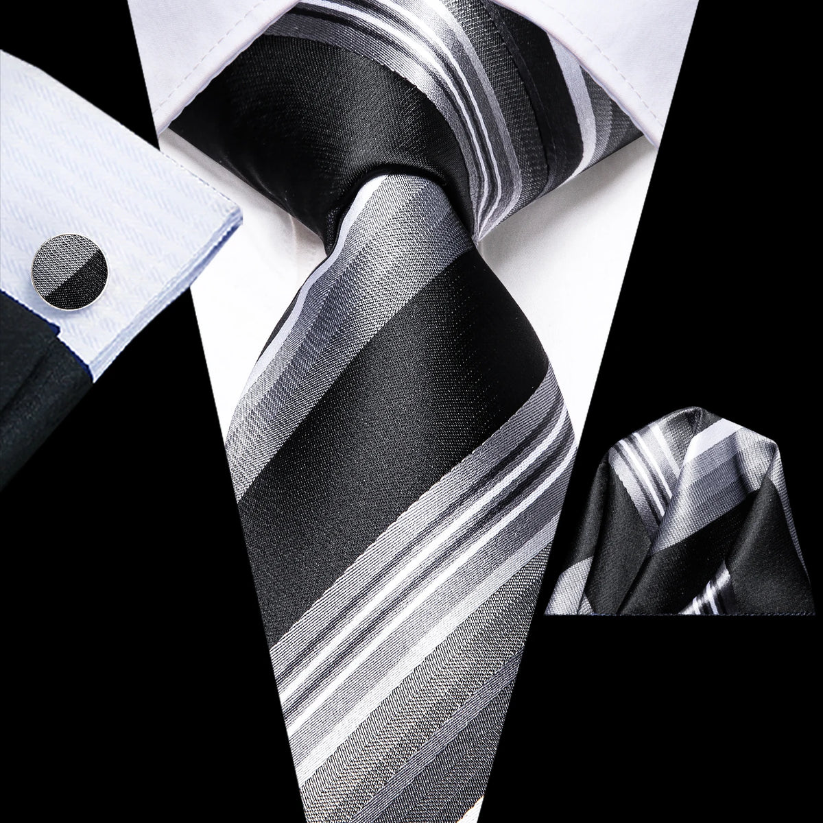 Floral Necktie Set for Men — Tie, Pocket Square & Cufflinks