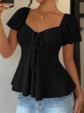 Women's Y2K Drawstring Blouse - V-Neck Butterfly Sleeve (S-XXL)