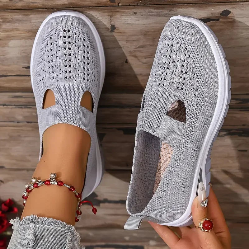 Zapatillas informales de punto sin cordones para mujer – Calzado ligero de suela suave para caminar