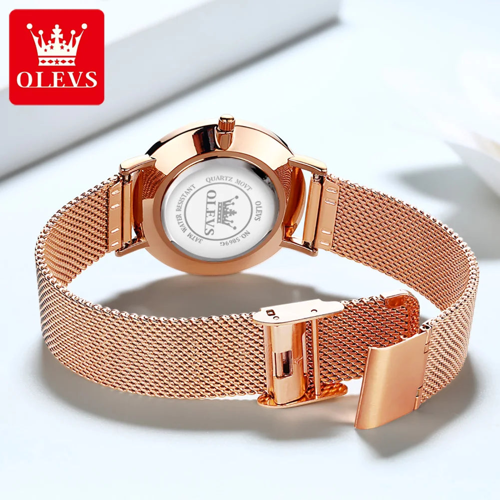 OLEVS 6898 Women's Luxury Quartz Watch | Ultra-Slim 28mm | Luminous | Stainless Steel | Gift Box