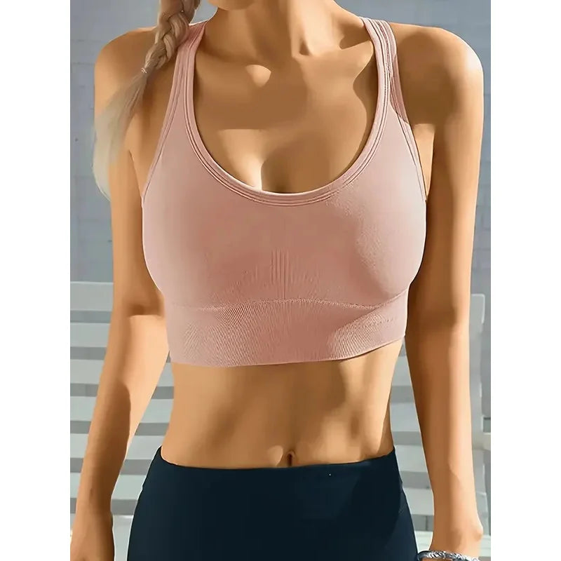 Sujetador deportivo tipo top con efecto push-up para yoga, sin costuras, cómodo y transpirable@W4