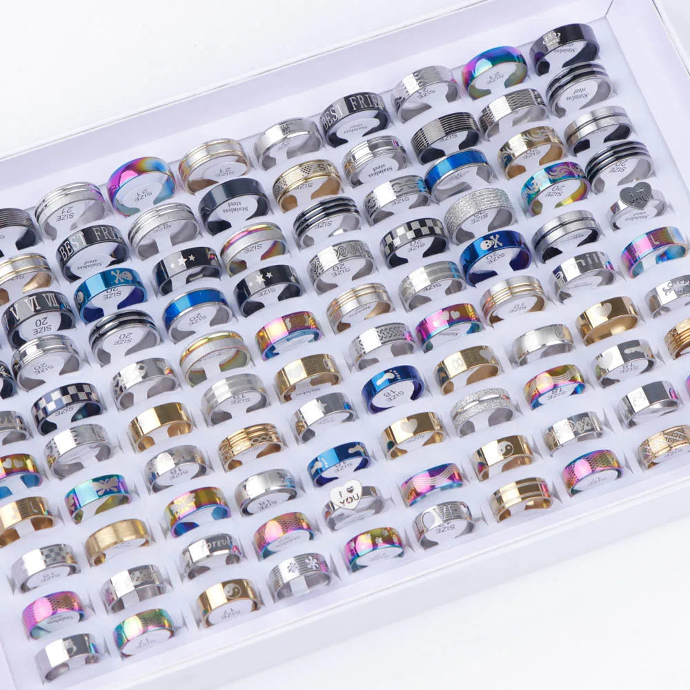 Stainless Steel Fashion Ring Set | 10/20/30/50 Pcs | Mixed Styles