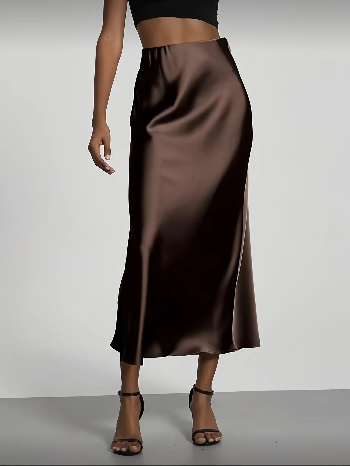 Satin High-Waist Midi Skirt