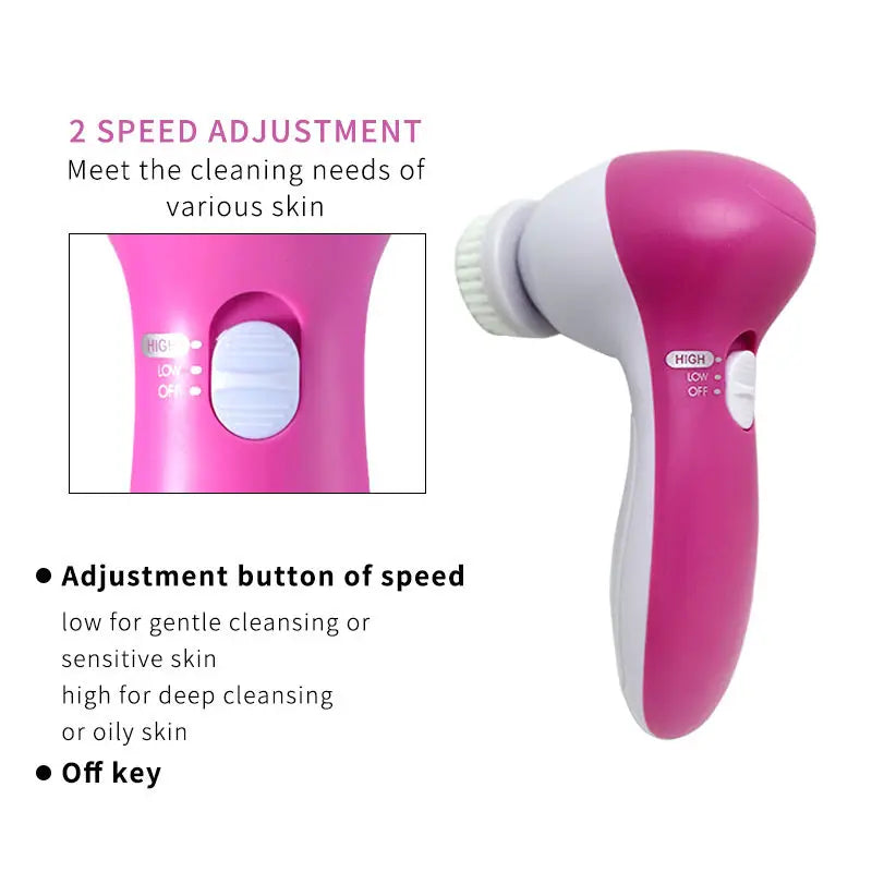 5-in-1 Electric Facial Cleansing Brush – Face Scrubber, Massager & Blackhead Remover