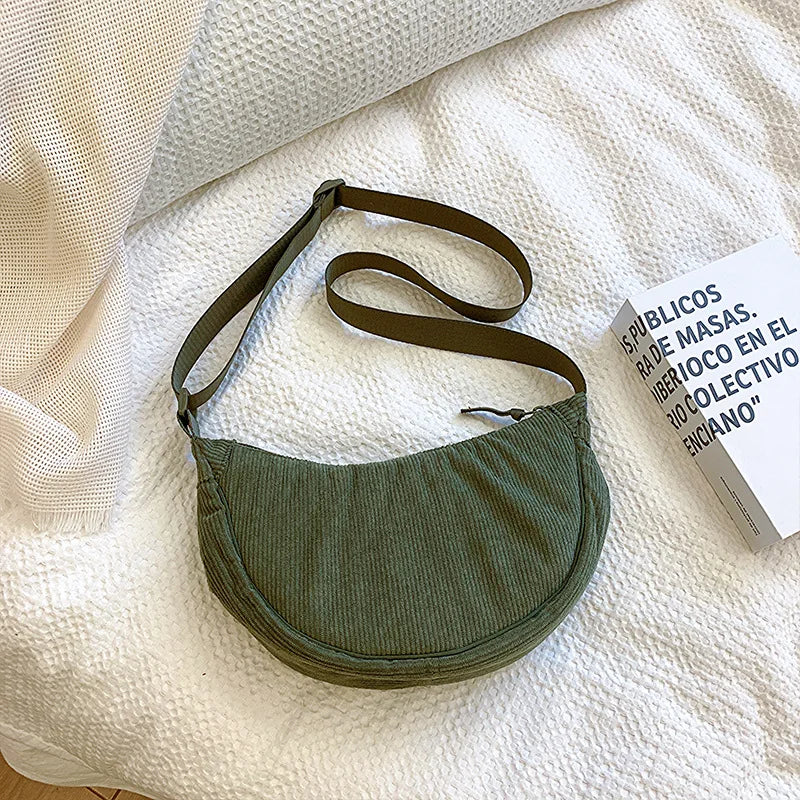 Corduroy Hobo Shoulder Bag — Retro Casual Crossbody Handbag for Daily & Travel Use