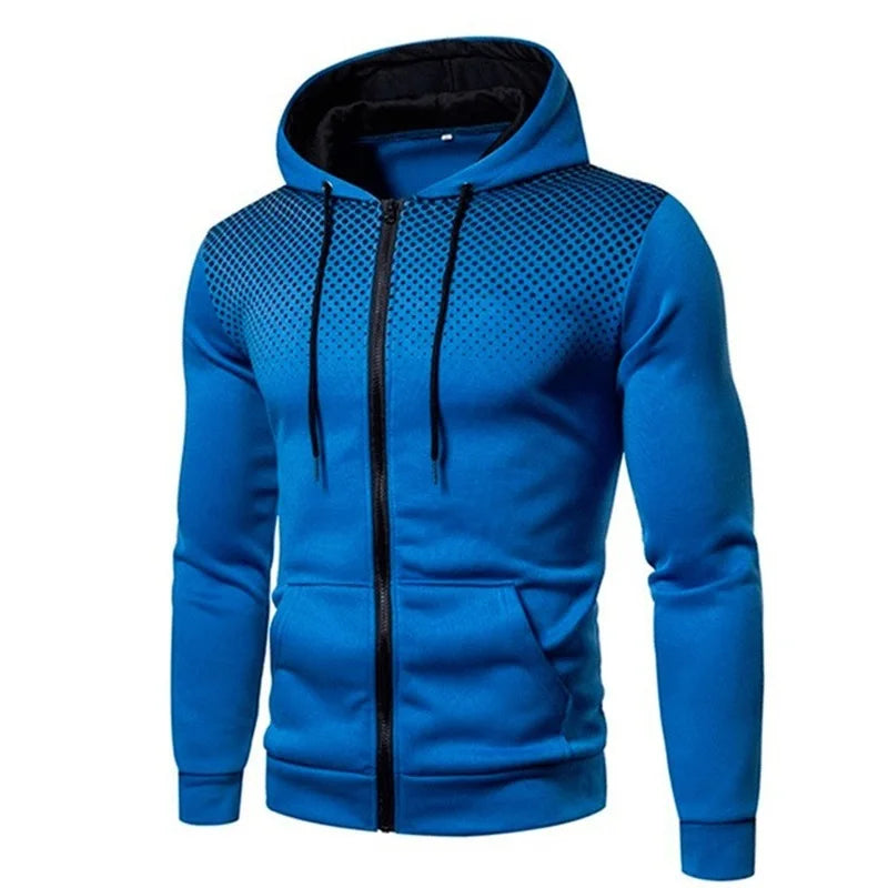 Men's Polka Dot Zip-Up Hoodie – Slim Fit Casual Sweatshirt